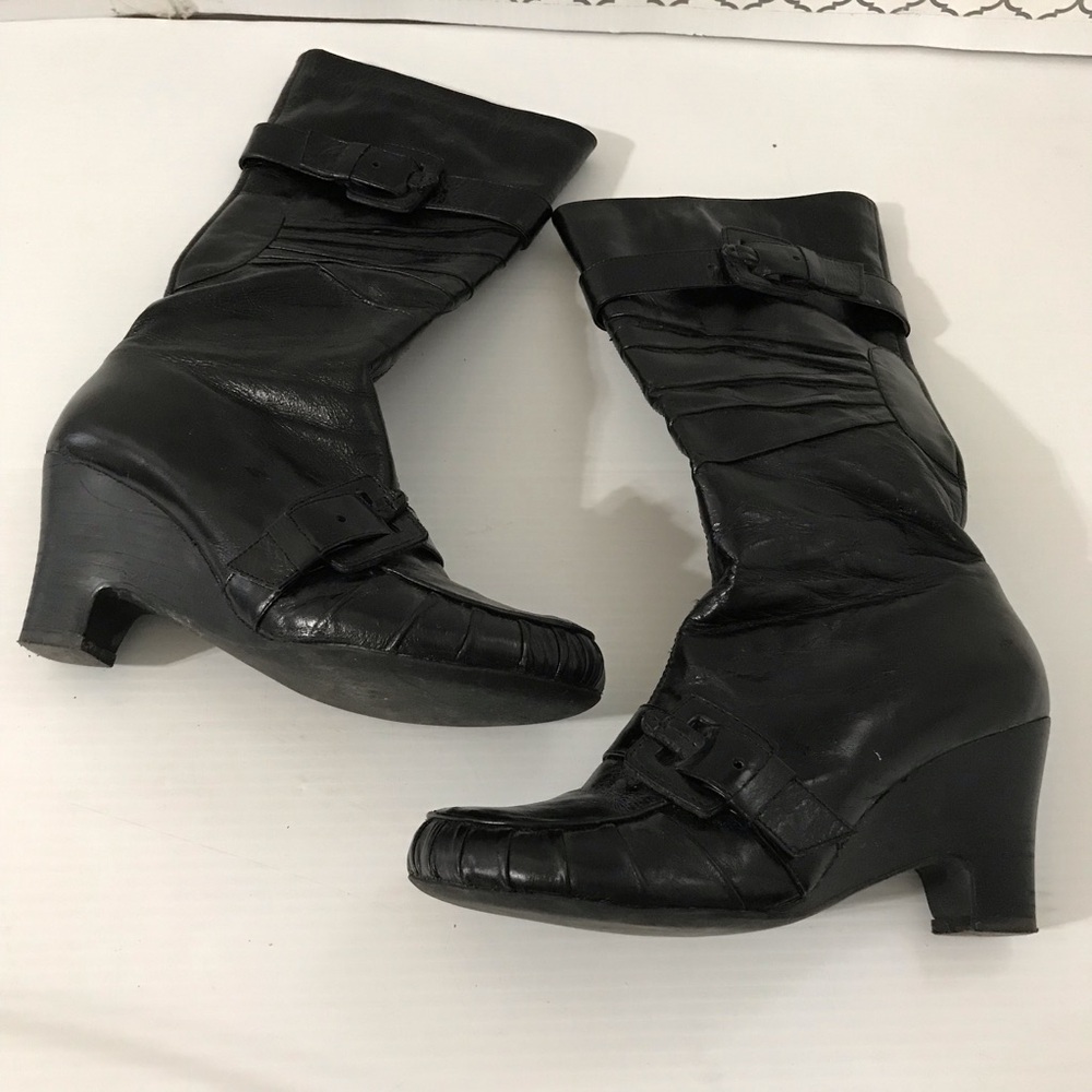 Miz Mooz Black Women's Mid-Calf Leather Heeled Boots Size 8